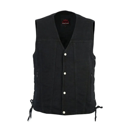 Men's Black Denim Motorcycle Vest – Single Panel Back