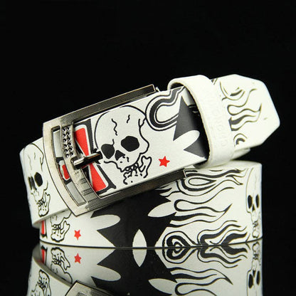 Fashion Skull Printed Waist Belt: White / 110CM
