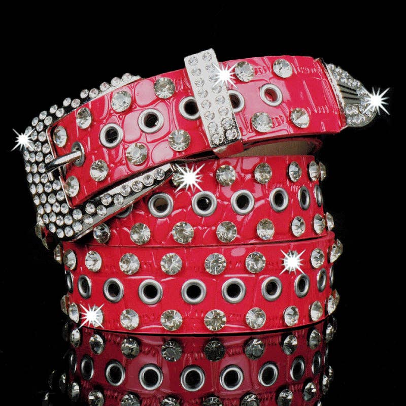 Fashion Shiny Rhinestone Women's Belt: Red / One Size
