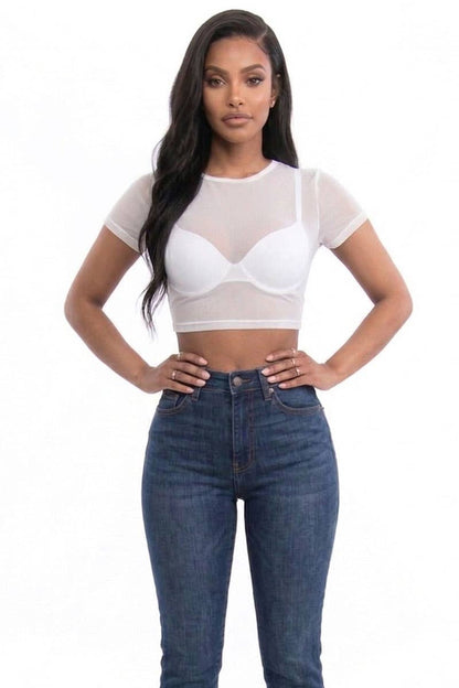 Mesh Sheer Crop Top: Black / M