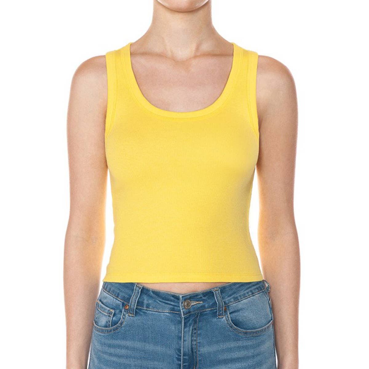 SCOOP NECK RIBBED CROPPED TANK TOP: BLACK / S-M-L(2-2-2)