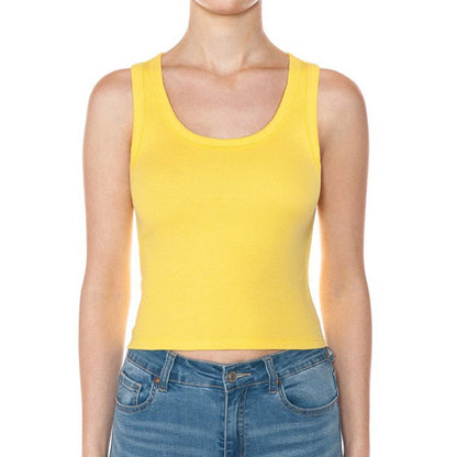SCOOP NECK RIBBED CROPPED TANK TOP: BLACK / S-M-L(2-2-2)