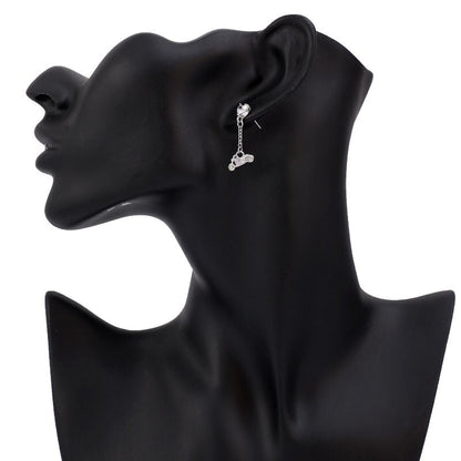 SK2707E Heart Crystal Motorcycle Earrings - Clear Stone