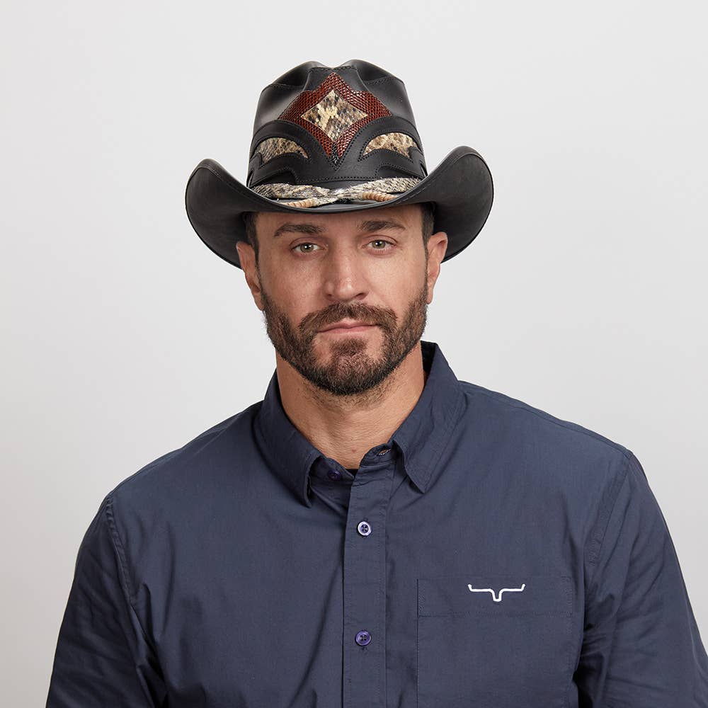 Leather Rattlesnake Cowboy Hat - Style Storm: Black / SM