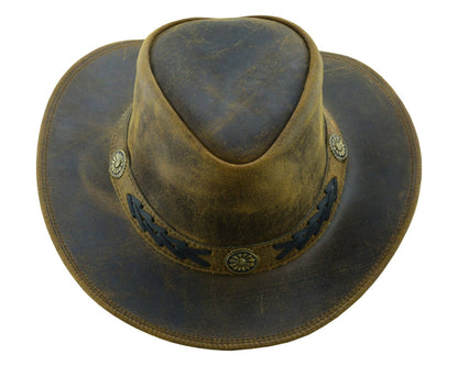 Sahara Leather Hats Western Style for Men and Women shapeabl: Tan Brown / L
