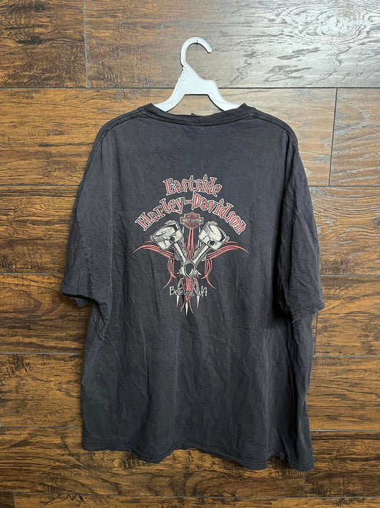 Y2K Faded Harley Davidson Pocket Tee Bellevue Bike Motor 2XL