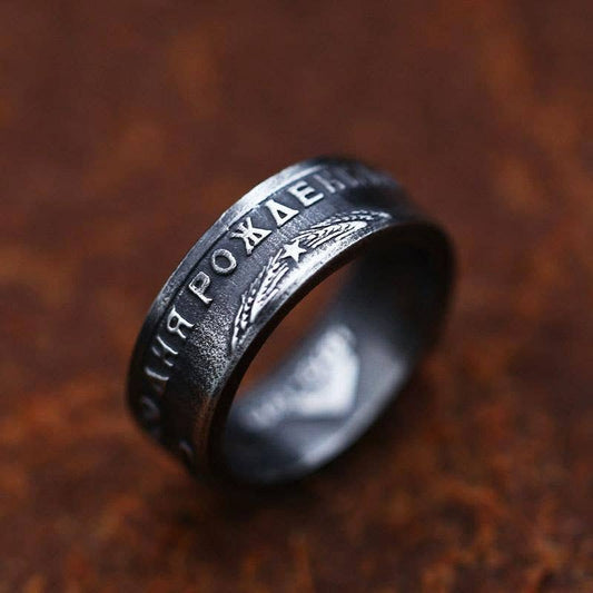 Men's Vintage Distressed Black Letter Ring: 11