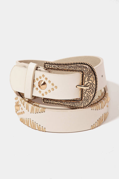 Western Floral Etched Buckle Belt: SBK