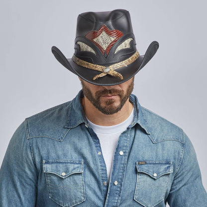 Leather Rattlesnake Cowboy Hat - Style Storm: Black / XL