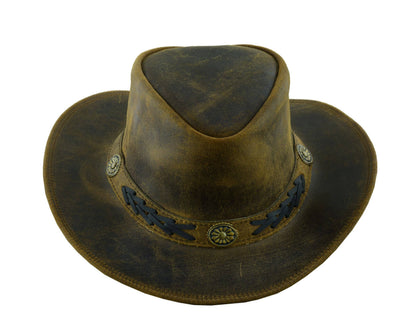 Sahara Leather Hats Western Style for Men and Women shapeabl: Tan Brown / L