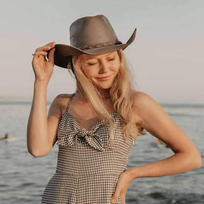 Genuine Leather Western Hat - Style Hollywood: Black / LG