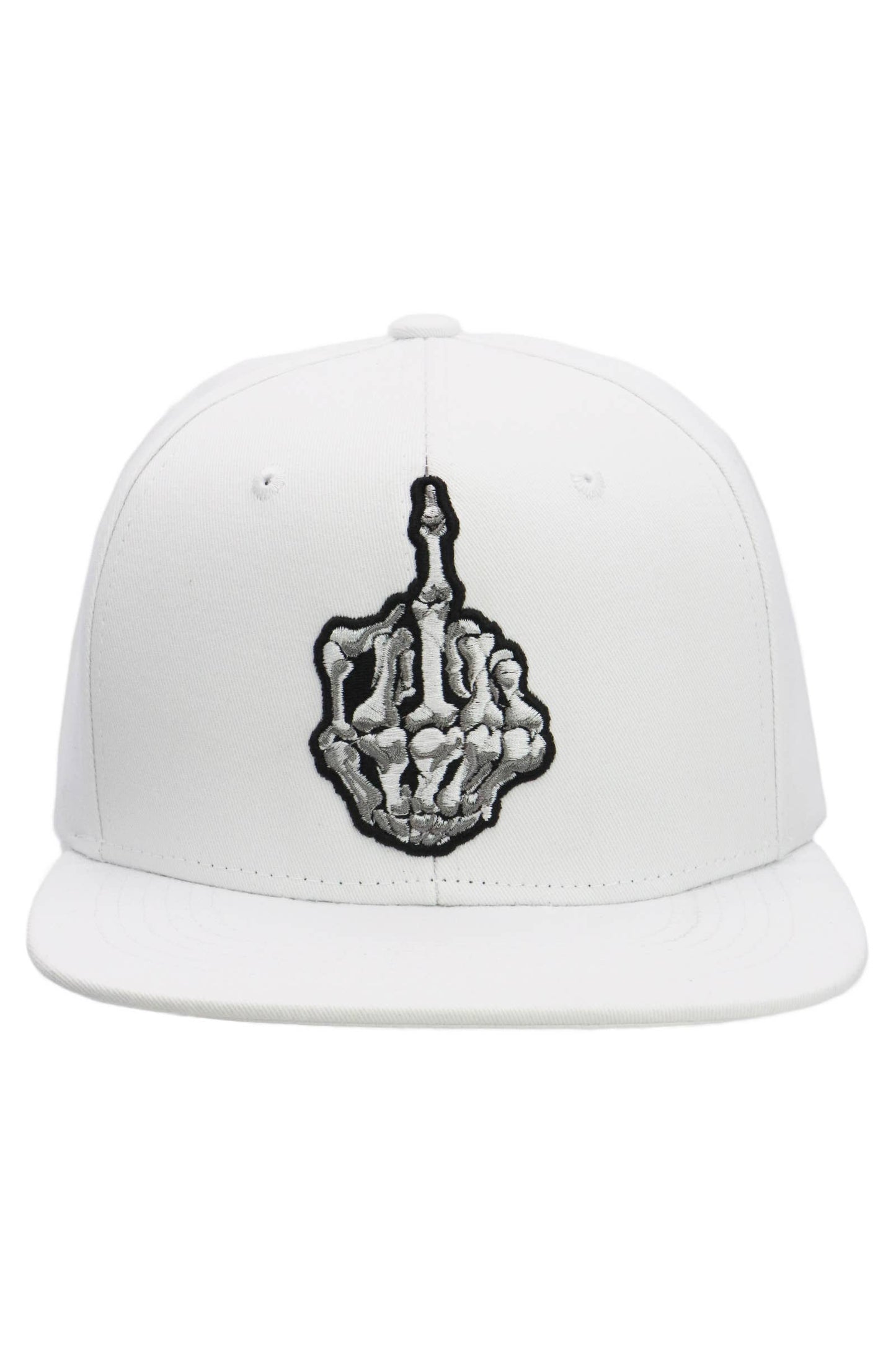 Middle Finger Up Skeleton Cotton Snapback: WHITE/BLACK / ONE SIZE