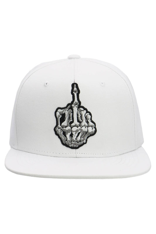 Middle Finger Up Skeleton Cotton Snapback: WHITE/BLACK / ONE SIZE
