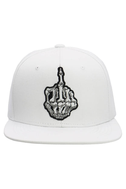 Middle Finger Up Skeleton Cotton Snapback: WHITE/RED / ONE SIZE