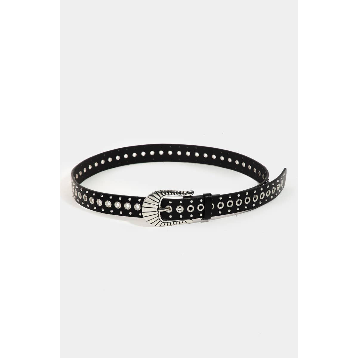 Metallic Stud And Grommet Faux Leather Belt: WH