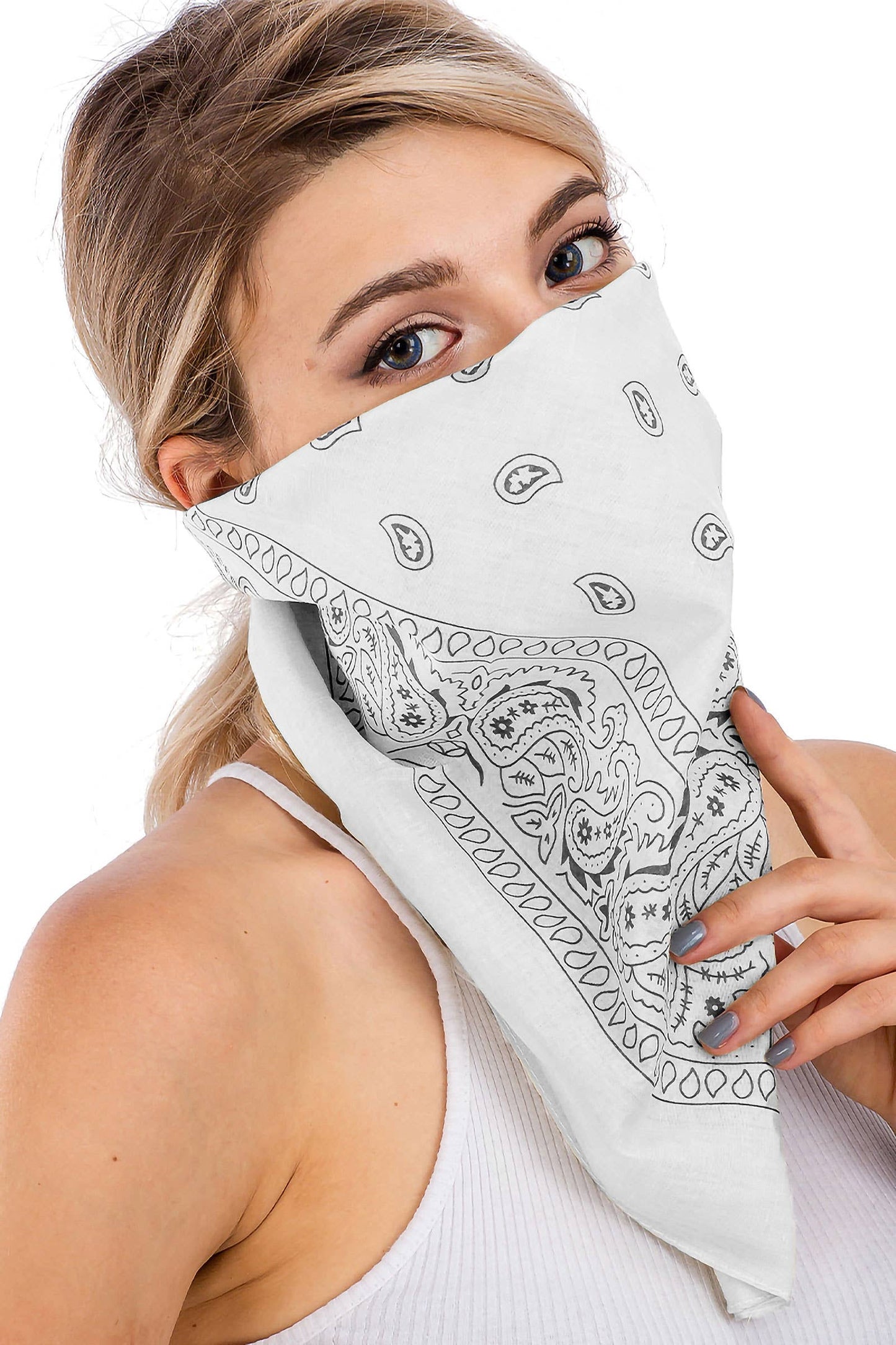 Classic Paisley Print Square Cotton Bandana: BLACK / ONE SIZE