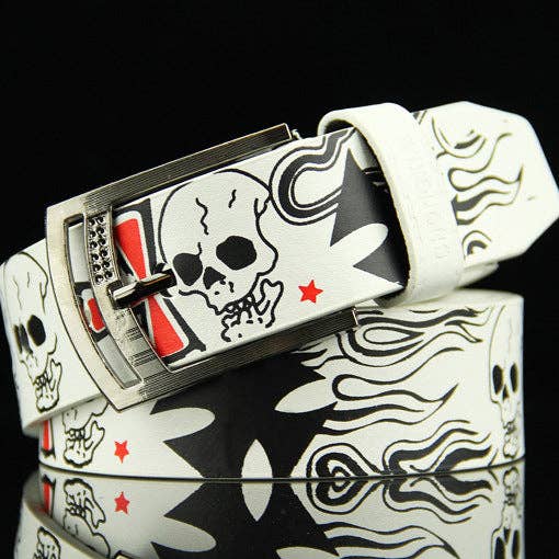 Fashion Skull Printed Waist Belt: White / 110CM