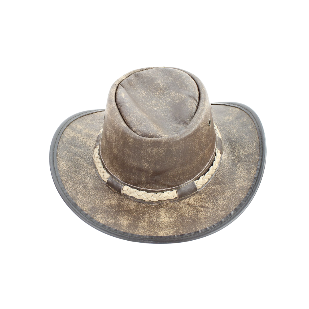 American Bison Crushable Cowboy Hat with Braided Hat Band: Brown / Large