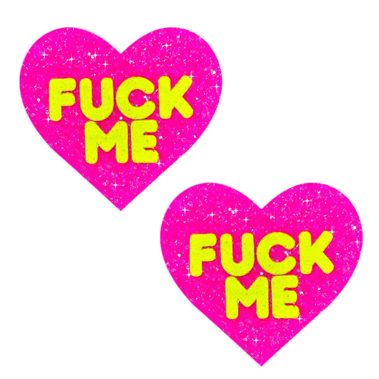F*ck Me Blacklight Neon Super Sparkle Watermelon Pink Glitter Nipple Cover Pasties: Pink / O/S