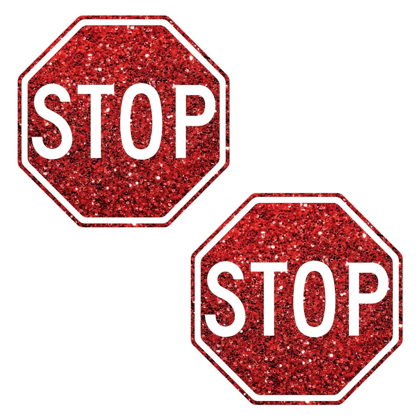 STOP Red Glitter Large Nipple Cover Pasties: WHI / O/S