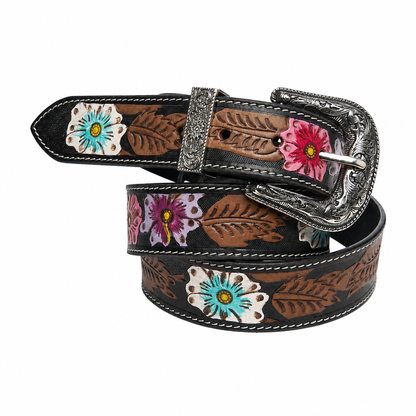 Tooled Leather Belt Turquoise Accent ABB 18 26104
