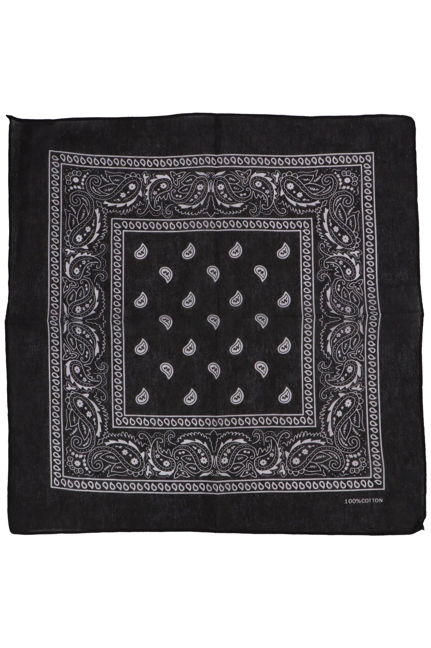 Classic Paisley Print Square Cotton Bandana: BLACK / ONE SIZE