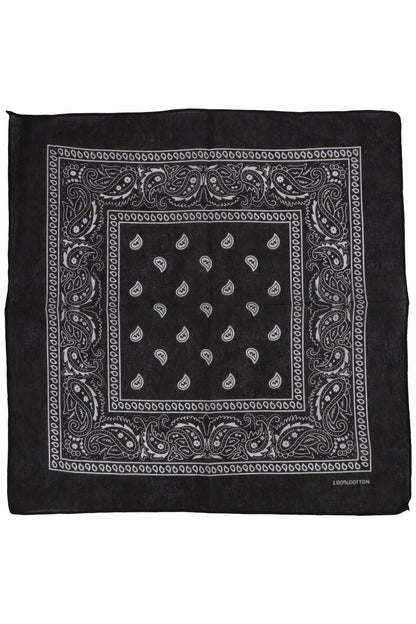 Classic Paisley Print Square Cotton Bandana: BLACK / ONE SIZE