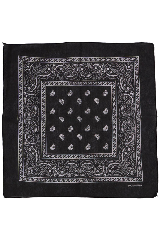 Classic Paisley Print Square Cotton Bandana: BLACK / ONE SIZE