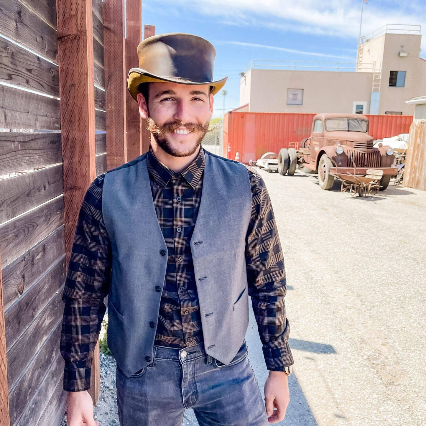 Genuine Leather Top Hat - Style Marlow Unbanded: Burnt Honey / XL