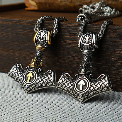 Viking Vintage Stainless Steel Thor's Hammer Necklace: Silver