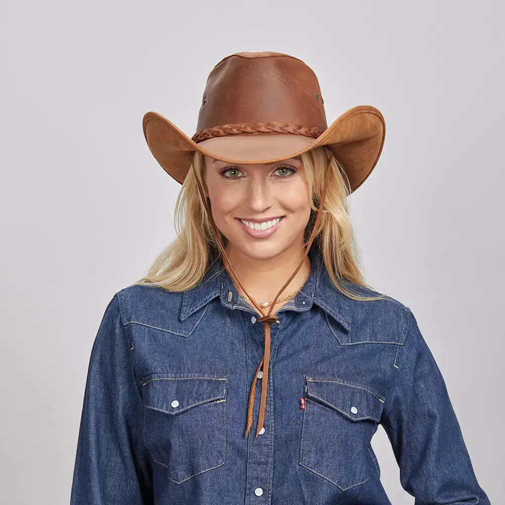 Genuine Leather Western Hat - Style Hollywood: Black / LG