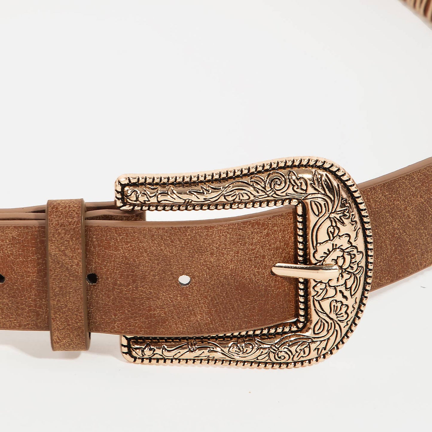 Western Floral Etched Buckle Belt: SBK