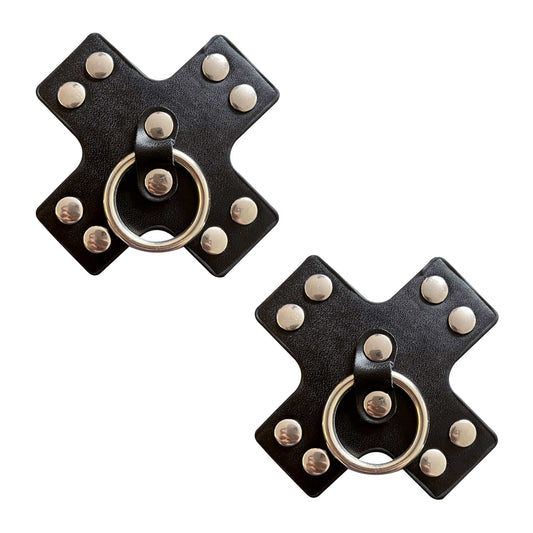 Pierced 'n Punked Leather Metal X Silicone Reusable Nipple Cover Pasties: Black / O/S
