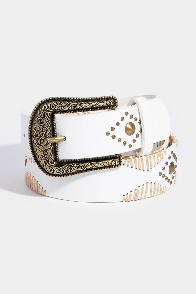 Western Floral Etched Buckle Belt: SBK