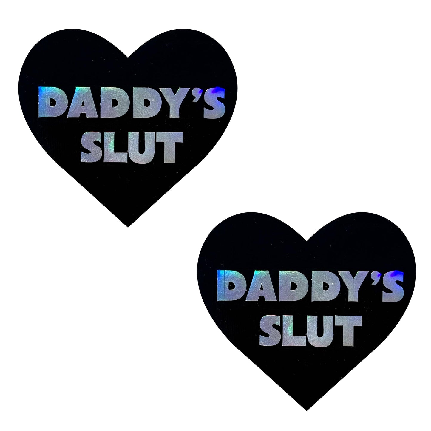 Daddy's Slut Dom I Heart U Holographic Nipple Cover Pasties: Black / O/S