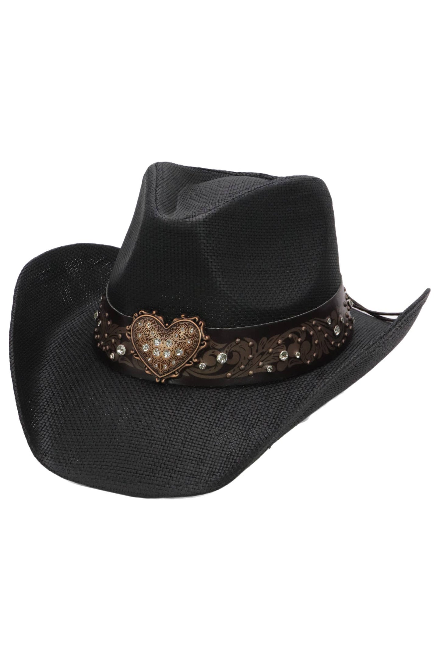 Heart Bling Rhinestone Belt Ombre Straw Cowboy Hat: Hot Pink