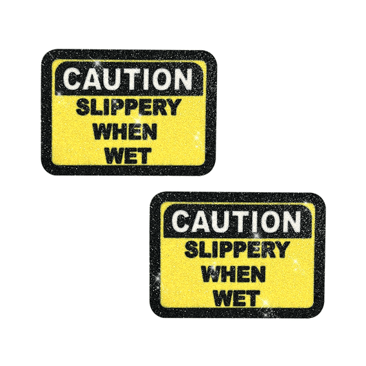Freaking Awesome Slippery When Wet Glittery Nipple Cover Pasties: Yellow / O/S