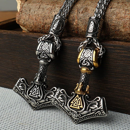 Viking Vintage Stainless Steel Thor's Hammer Necklace: Silver