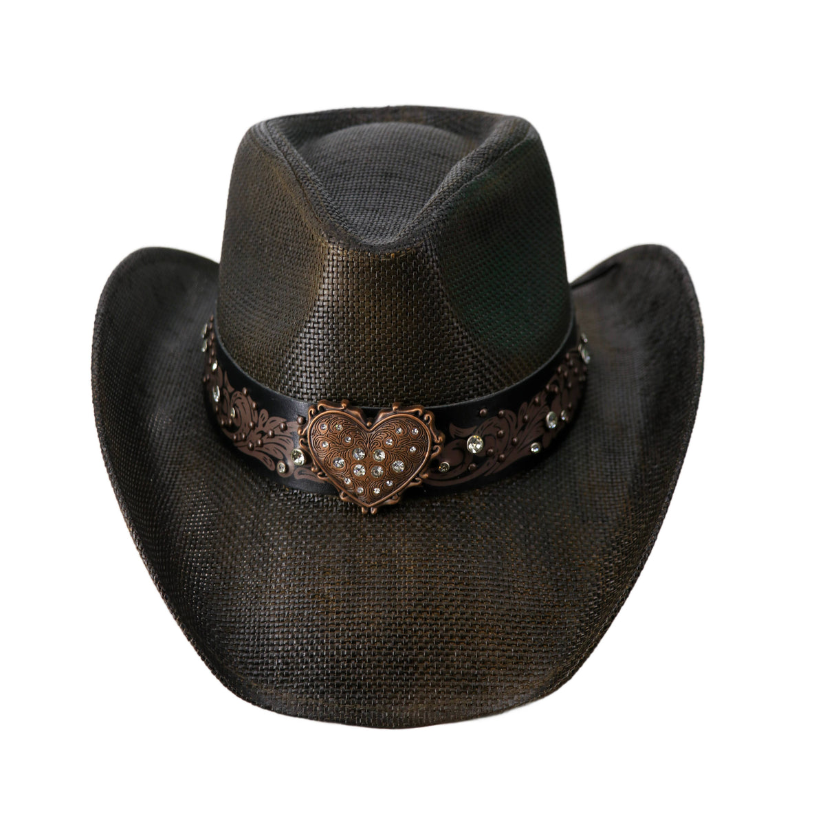 Straw Western Cowboy hat with heart band