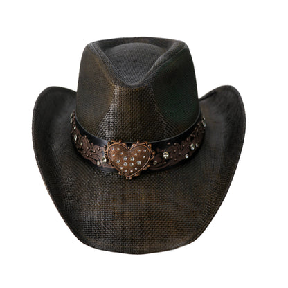 Straw Western Cowboy hat with heart band