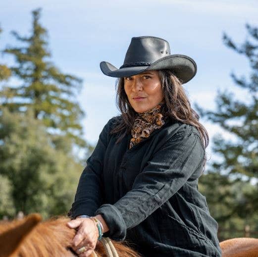 Genuine Leather Western Hat - Style Hollywood: Black / LG