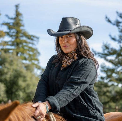 Genuine Leather Western Hat - Style Hollywood: Black / LG