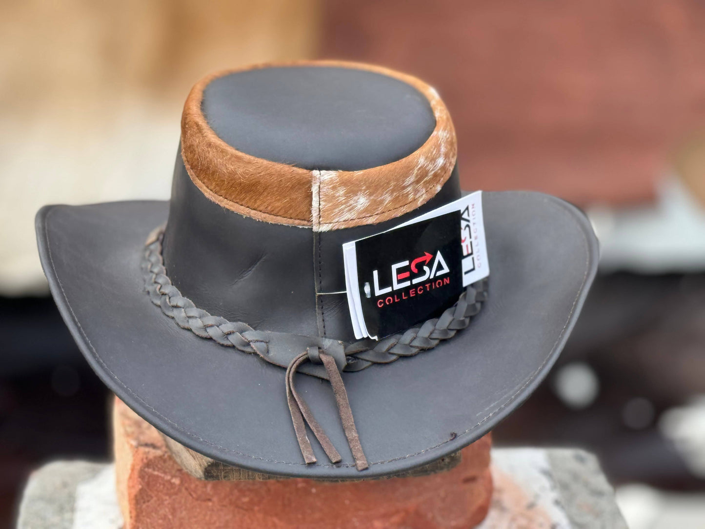 Tri Brown & Black  Leather Cowboy Hat Western style Unisex: Black / Small
