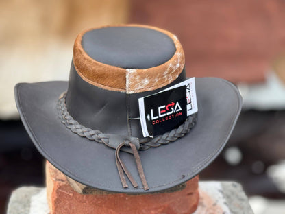 Tri Brown & Black  Leather Cowboy Hat Western style Unisex: Black / Large