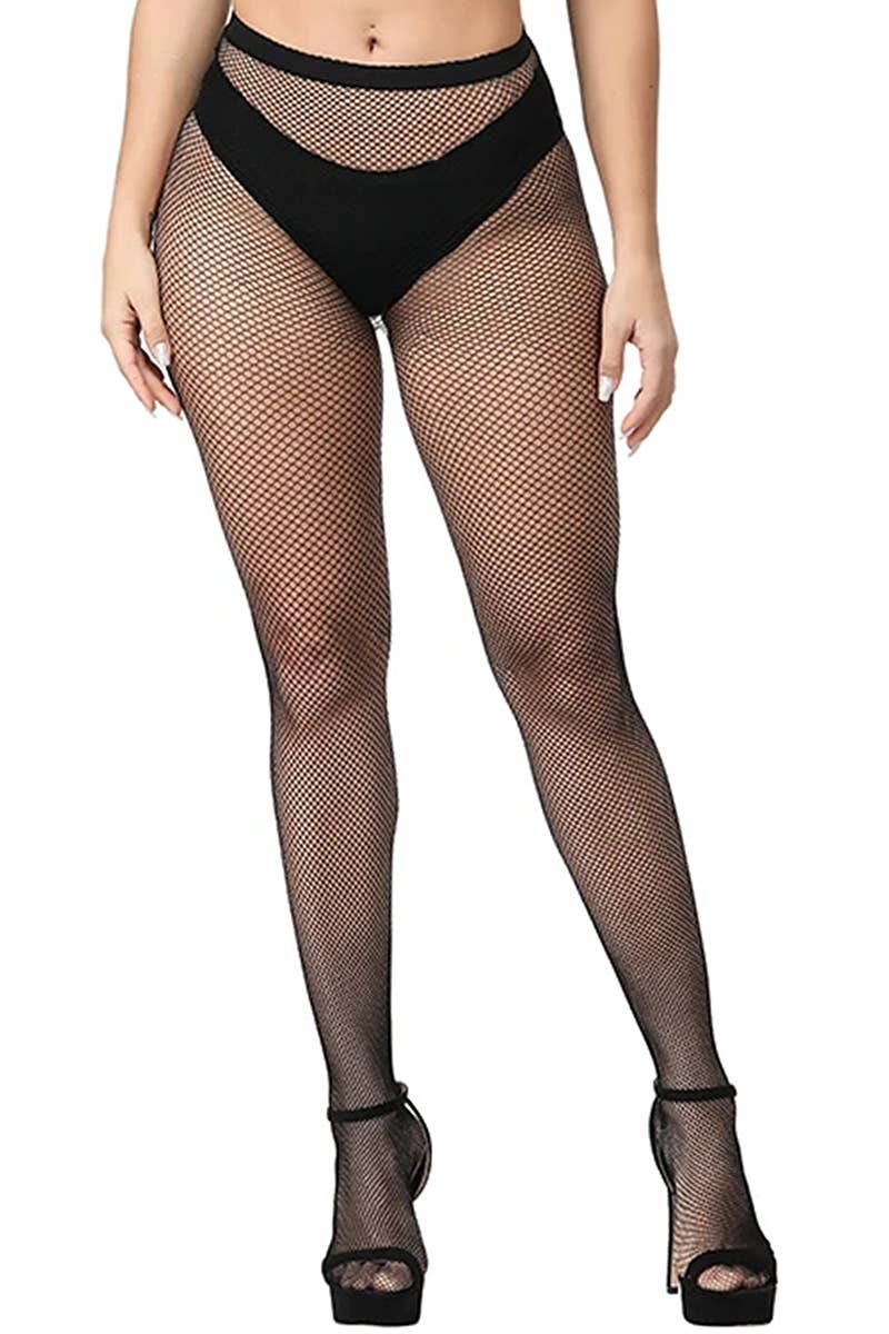 High Rise French Cut Fishnet Sheer Tight Pantyhose: Black