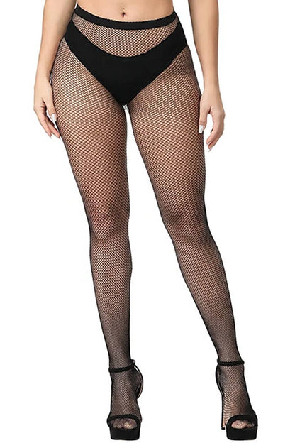 High Rise French Cut Fishnet Sheer Tight Pantyhose: Black