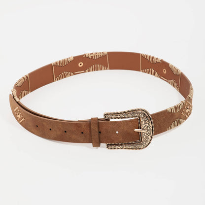 Western Floral Etched Buckle Belt: SBK