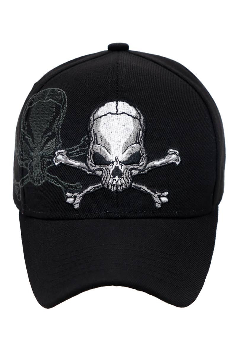 Rebel Biker Skull Embroidered Baseball Cap: Black