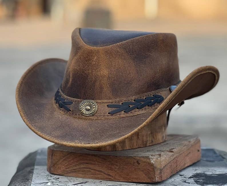 Sahara Leather Hats Western Style for Men and Women shapeabl: Tan Brown / S