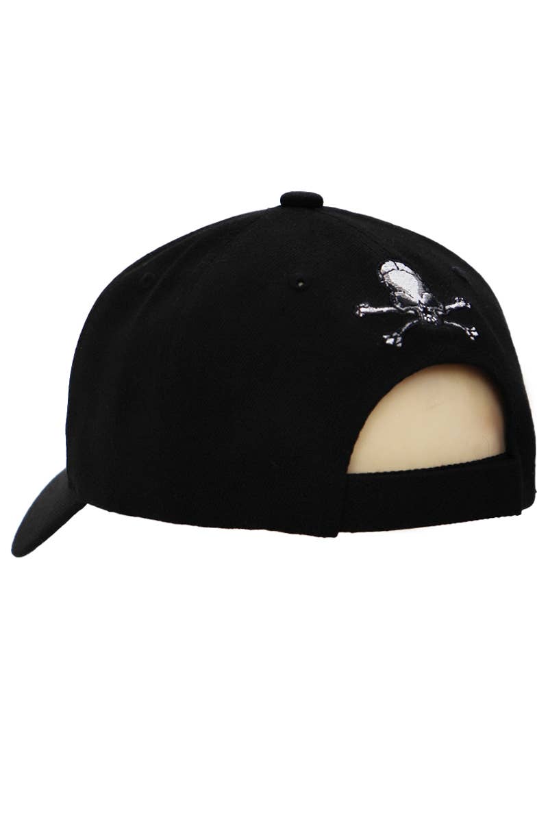 Rebel Biker Skull Embroidered Baseball Cap: Black